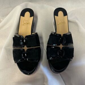 Christian Louboutin Daisy Doll Black Platform Sandals Slides 38